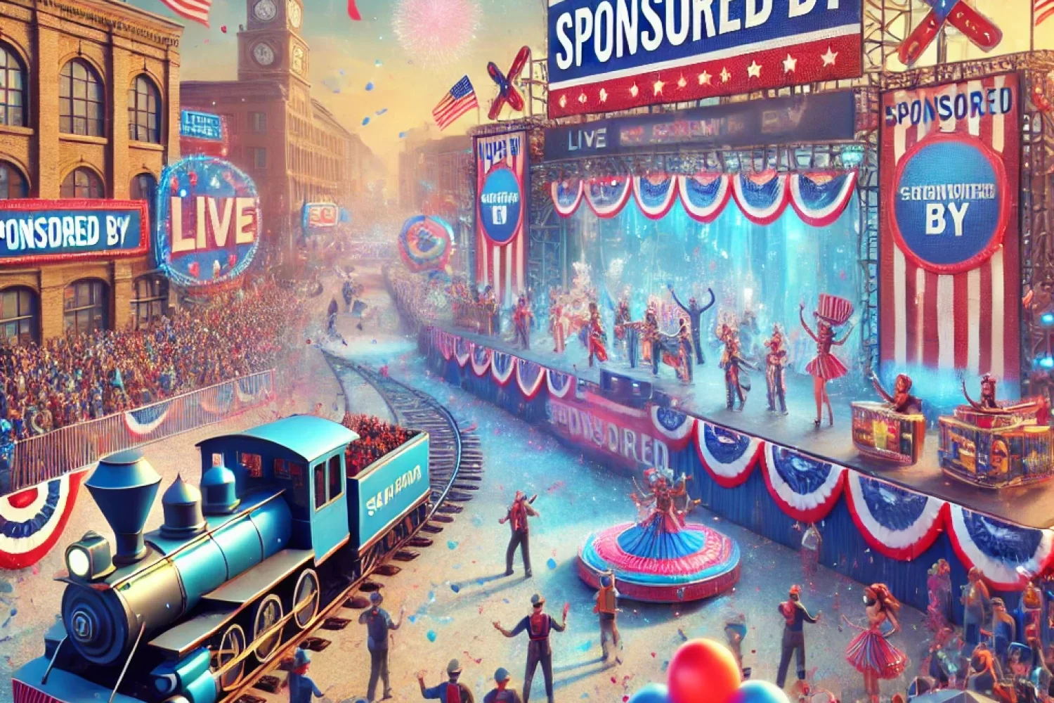 DALL·E 2024-12-22 02.29.56 - A vibrant and professional image representing event sponsorship coordination for live shows and parades. The scene includes a dynamic outdoor parade w